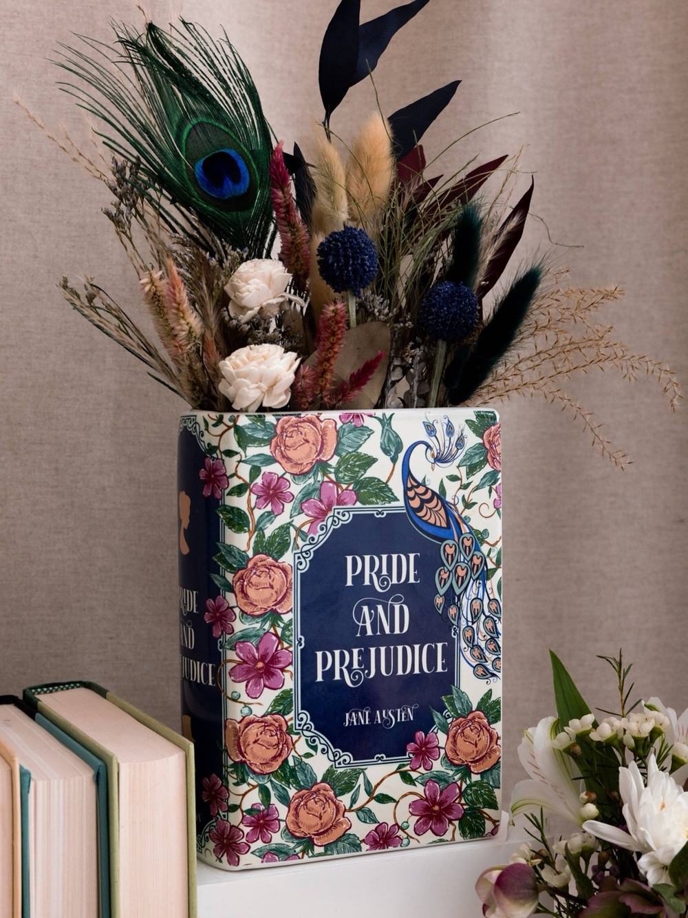 Steel Mill Pride & Prejudice Book Vase Jane Austen Floral Ceramic Decor NIB